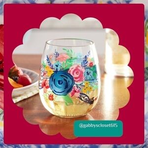 💋 New Pioneer Woman Floral Acrylic Birthday Wine Glass, 17.5-Ounces Blue Floral